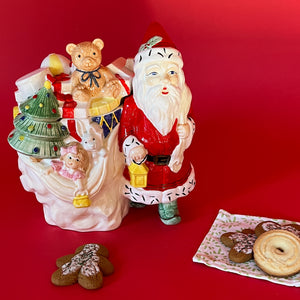 Vintage Ceramic Christmas Santa/Bags of Gifts Cookie Jar