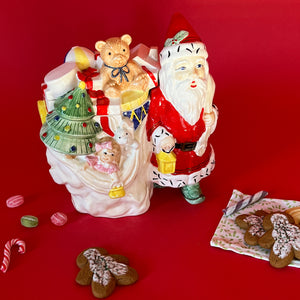 Vintage Ceramic Christmas Santa/Bags of Gifts Cookie Jar