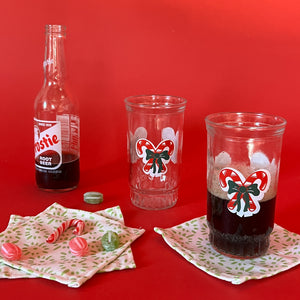 Vintage Tall Christmas Candy Cane Jelly Jar Drinks Glasses, Set of 6