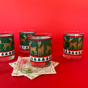 Vintage Prancing Reindeer Drinks Glasses, Set of 4