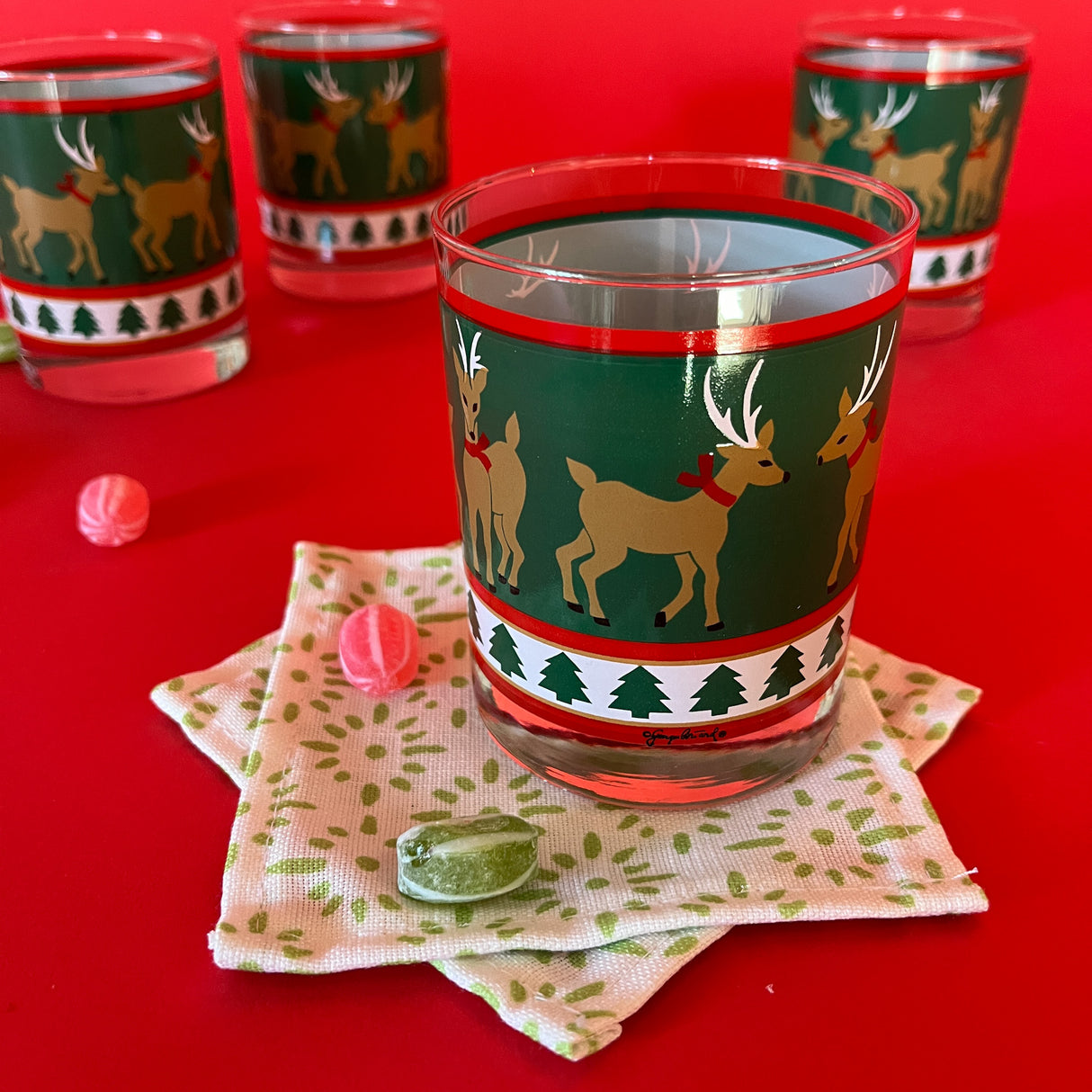 Vintage Prancing Reindeer Drinks Glasses, Set of 4