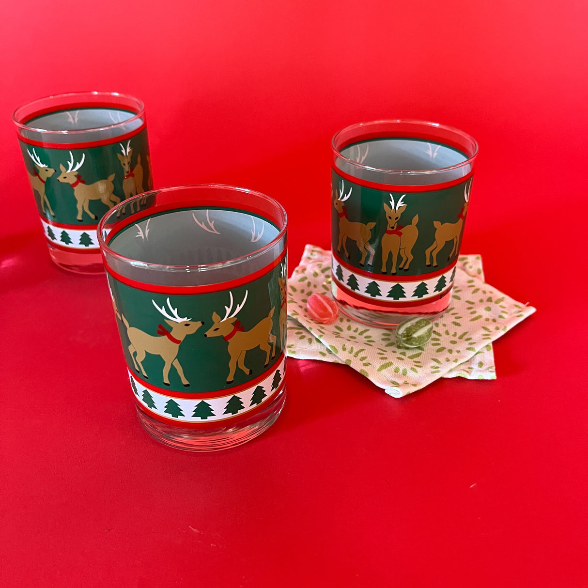 Vintage Prancing Reindeer Drinks Glasses, Set of 4