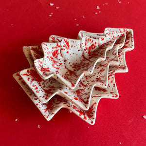 Vintage Red/White Splatterware Ceramic Stacking Candy Dishes, Set of 3