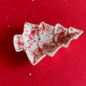 Vintage Red/White Splatterware Ceramic Stacking Candy Dishes, Set of 3