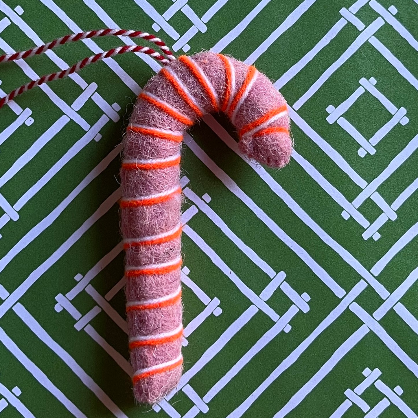 Felted Wool Candy Cane Ornaments, Set of 4