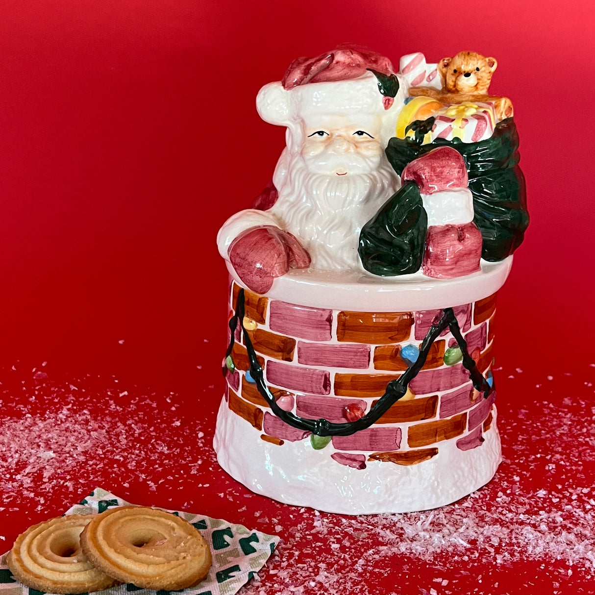 Vintage Santa in Chimney Ceramic Cookie Jar