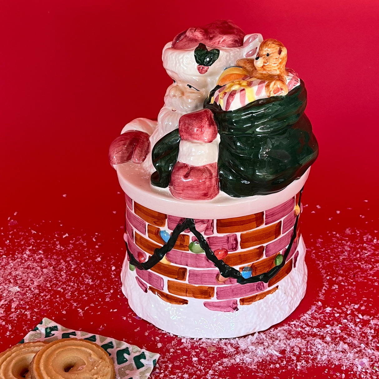 Vintage Santa in Chimney Ceramic Cookie Jar