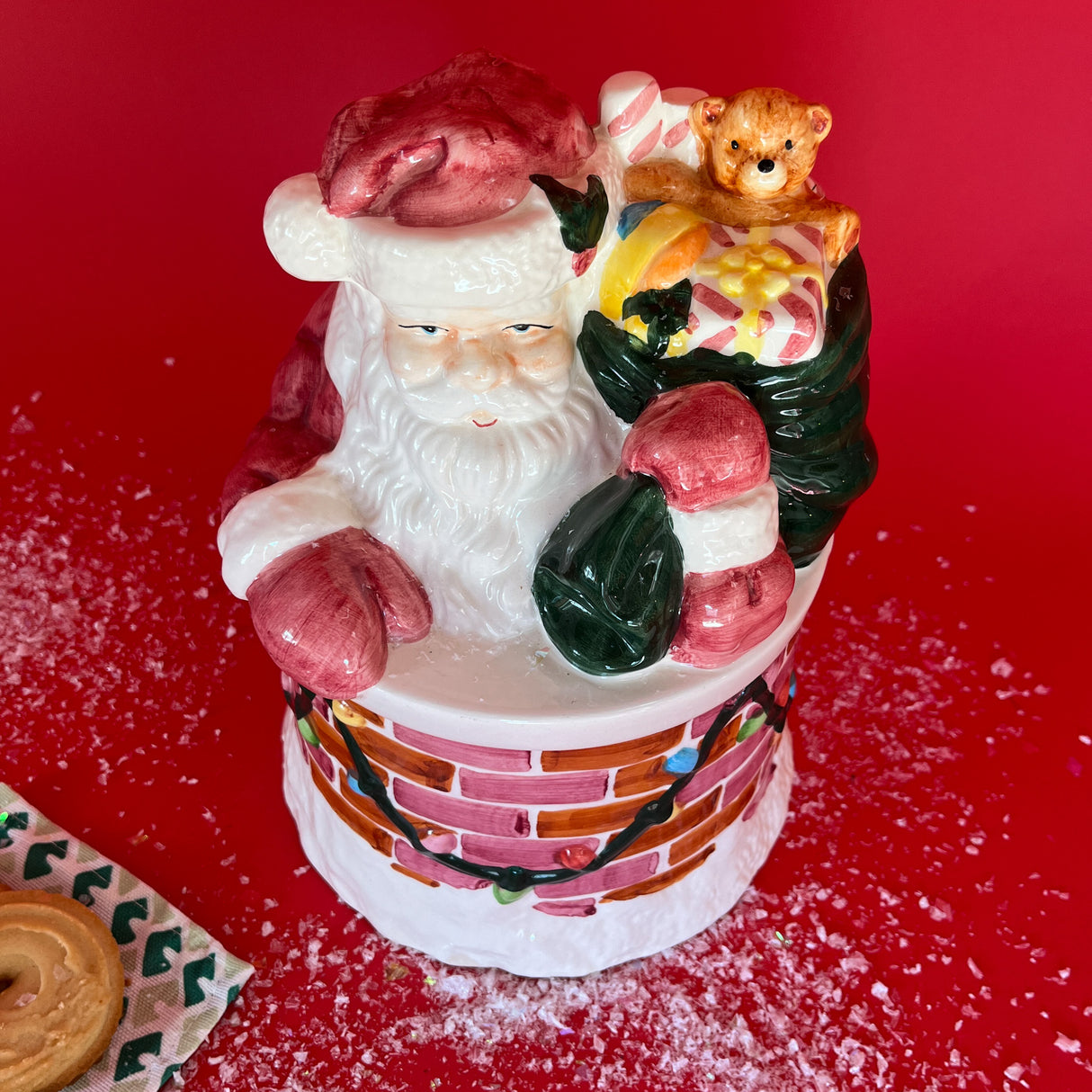 Vintage Santa in Chimney Ceramic Cookie Jar