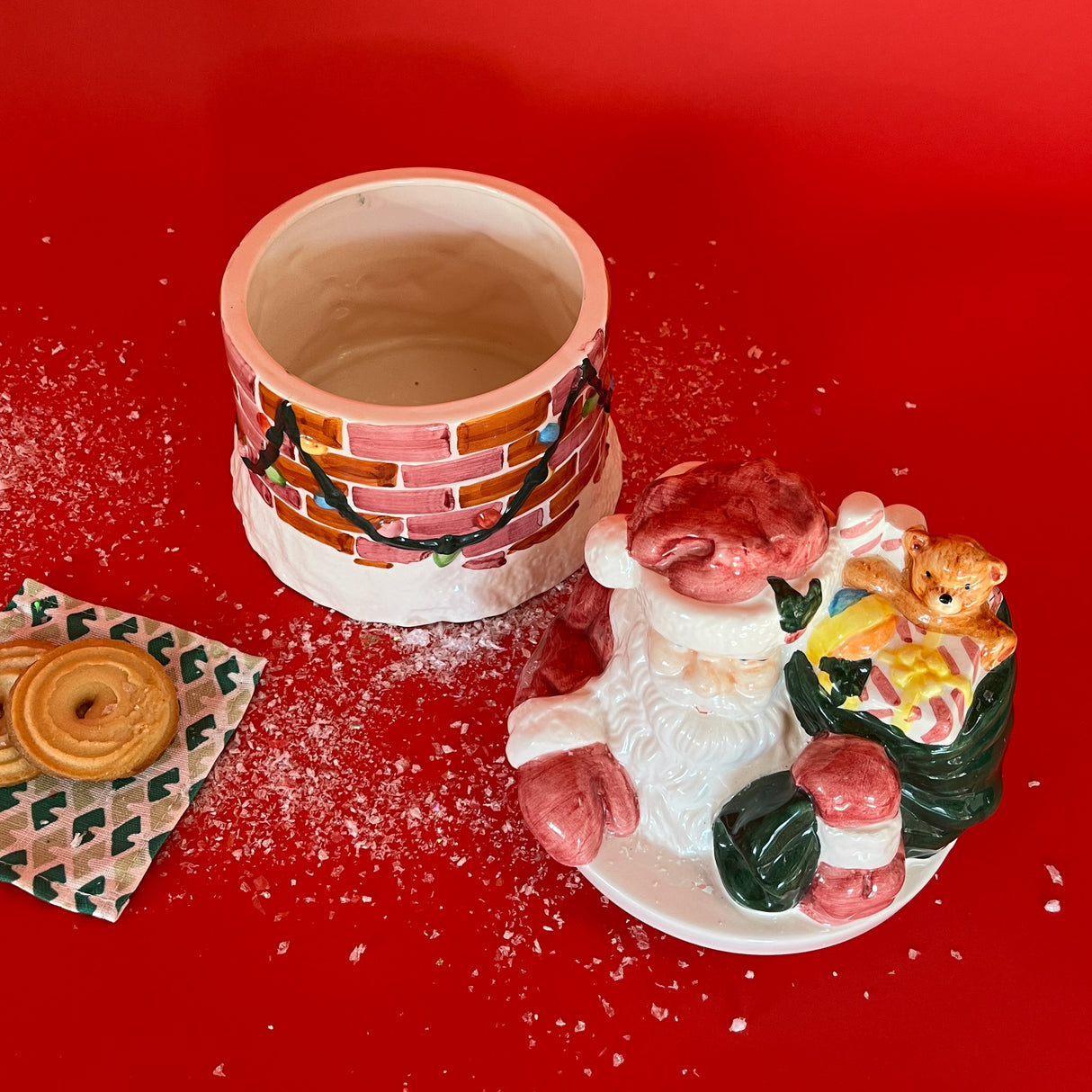 Vintage Santa in Chimney Ceramic Cookie Jar