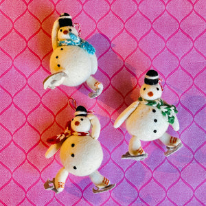 Skating Wool Snowmen Christmas Ornaments, Set of 3