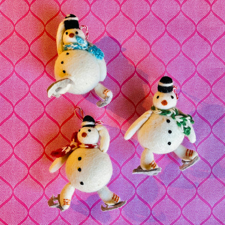 Skating Wool Snowmen Christmas Ornaments, Set of 3