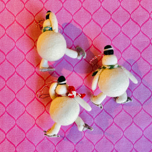 Skating Wool Snowmen Christmas Ornaments, Set of 3