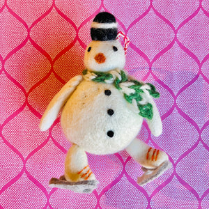 Skating Wool Snowmen Christmas Ornaments, Set of 3