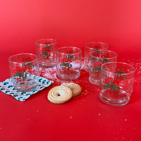 Vintage Christmas Candy Cane Drinks Glasses, Set of 6