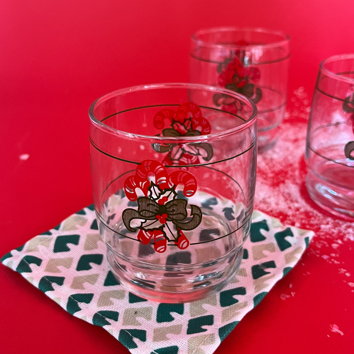 Vintage Christmas Candy Cane Drinks Glasses, Set of 6