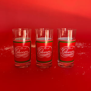 Vintage Cheers Calligraphy Tall Red/Green Drinks Glasses, Set of 6