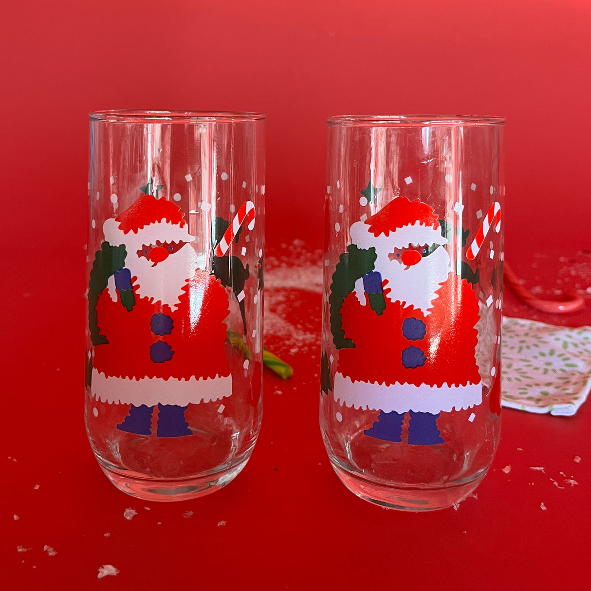 Vintage Santa Drinks Glasses, Set of 4