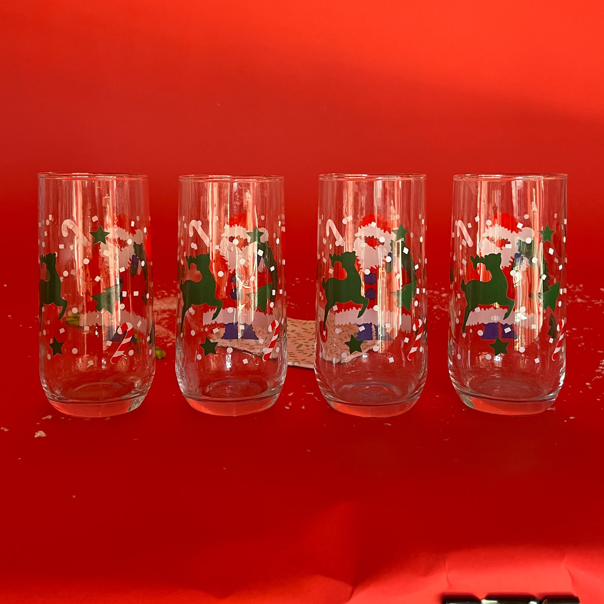 Vintage Santa Drinks Glasses, Set of 4