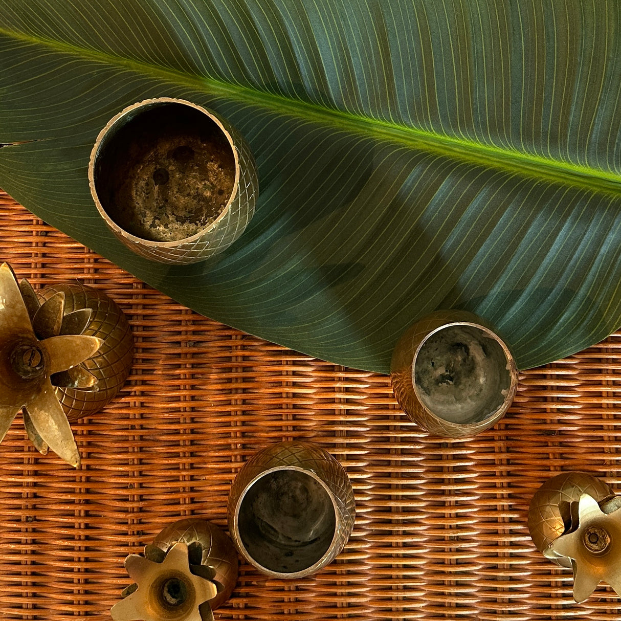 Vintage Brass Pineapple Lidded Canisters, Set of 3