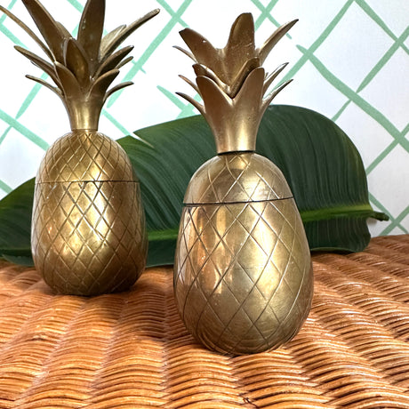 Vintage Brass Pineapple Lidded Canisters, Set of 3