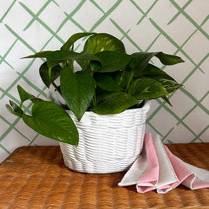 Vintage White Ceramic Portuguese Basketweave Cachepot