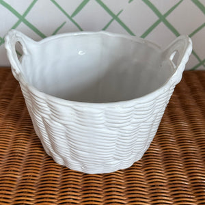 Vintage White Ceramic Portuguese Basketweave Cachepot