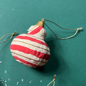 Red/White Papier Mache Drop Christmas Ornaments, Set of 6