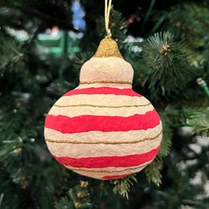 Pink/White/Gold Papier-Maché Drop Christmas Ornaments, Set of 6