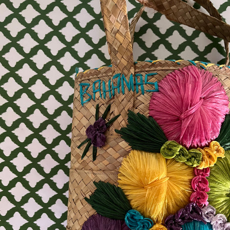 Vintage Bahamas Floral Straw Bag