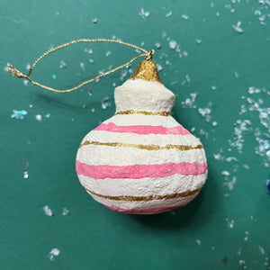 Red/White/Pink/Gold Papier-Maché Drop Christmas Ornaments, Set of 6