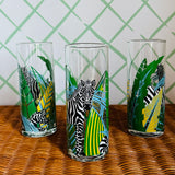 Vintage Highball Jungle-Themed Drinks Glasses, Set of 12