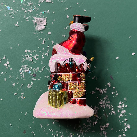 Santa's Stuck in the Chimney Glass Christmas Ornament