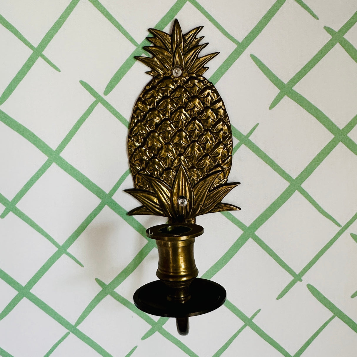 Vintage Heavy Brass Wall-Mount Pineapple Candleholders, Pair