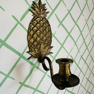 Vintage Heavy Brass Wall-Mount Pineapple Candleholders, Pair