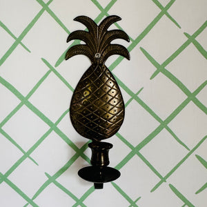 Vintage Heavy Brass Wall-Mount Pineapple Candleholders, Pair