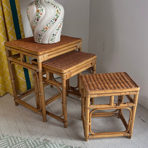 Vintage Rattan Nesting Tables, Set of 3