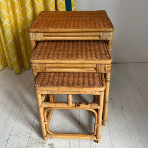 Vintage Rattan Nesting Tables, Set of 3