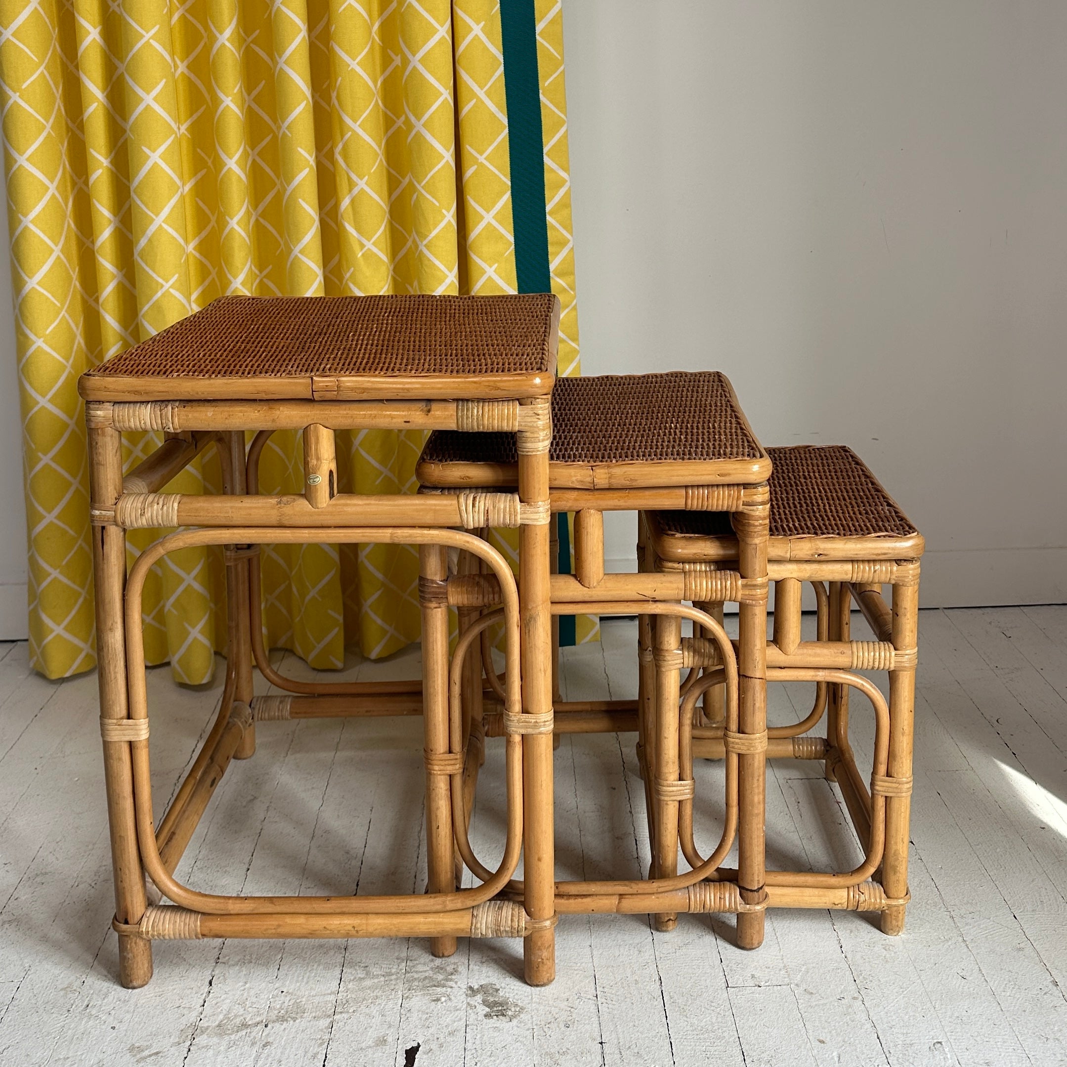 Vintage Rattan Nesting Tables Set of 3 Madcap Cottage