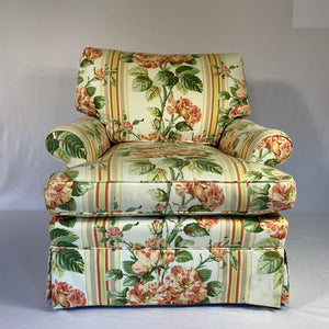 Vintage Garden Rose Striped Chintz Armchair