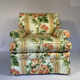 Vintage Roses Striped Chintz Overstuffed Armchair