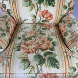 Vintage Roses Striped Chintz Overstuffed Armchair
