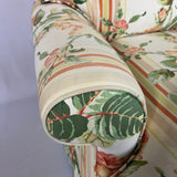 Vintage Roses Striped Chintz Overstuffed Armchair