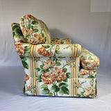 Vintage Roses Striped Chintz Overstuffed Armchair