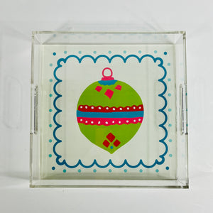 Green/Blue Christmas Ornament Square Acrylic Tray