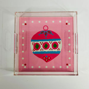 Pink Christmas Ornament Square Acrylic Tray