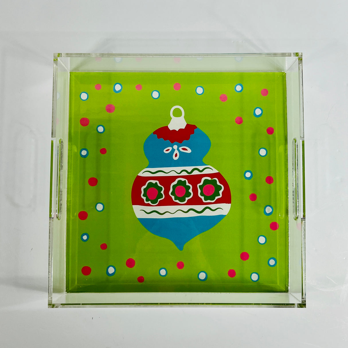 Green Christmas Ornament Square Acrylic Tray