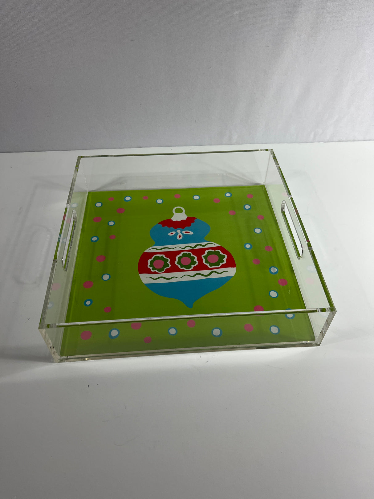 Green Christmas Ornament Square Acrylic Tray