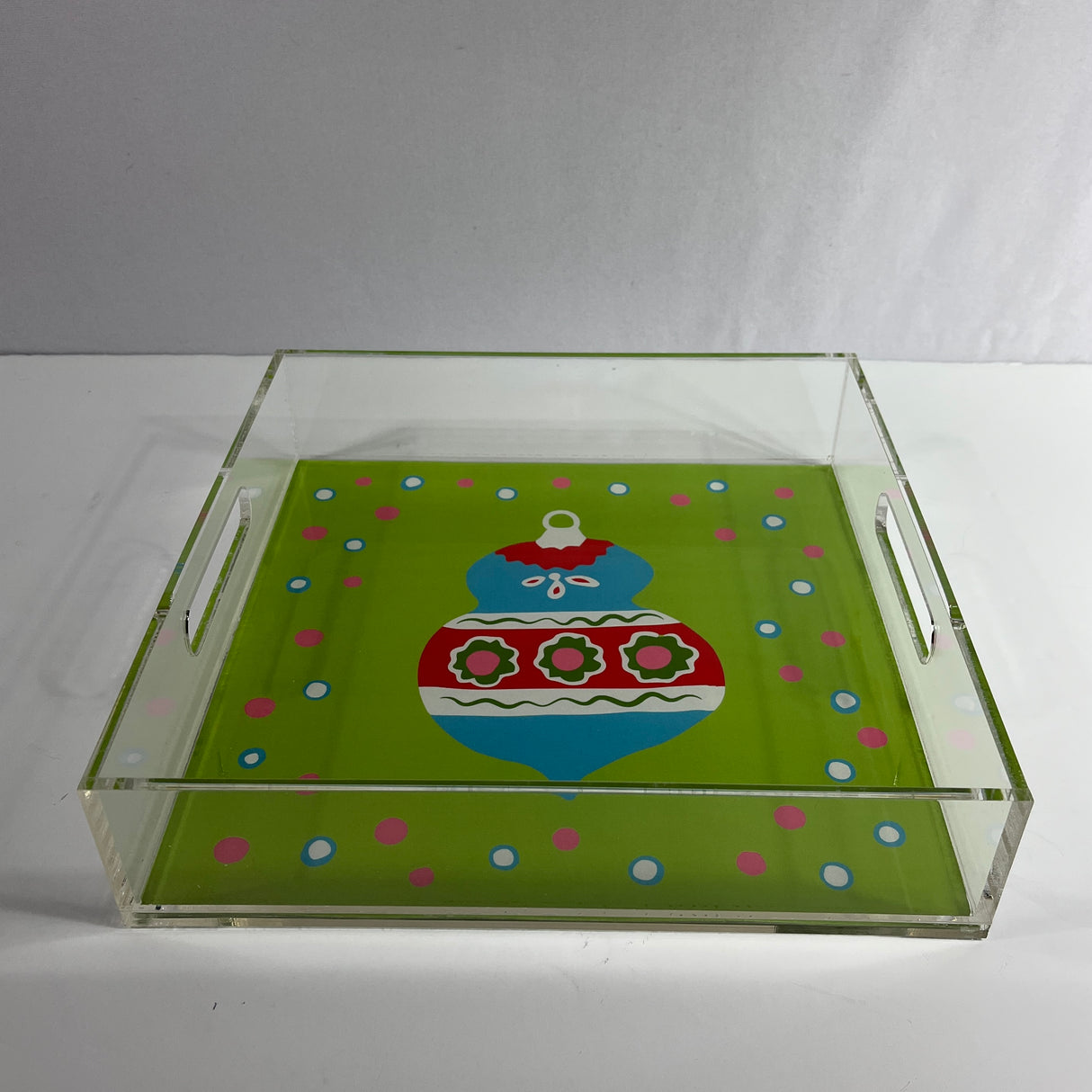 Green Christmas Ornament Square Acrylic Tray