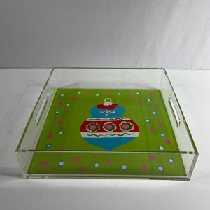 Green Christmas Ornament Square Acrylic Tray