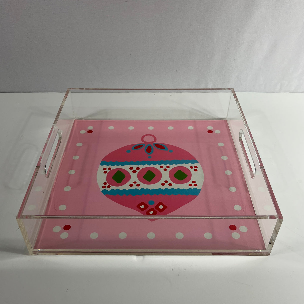 Pink Christmas Ornament Square Acrylic Tray